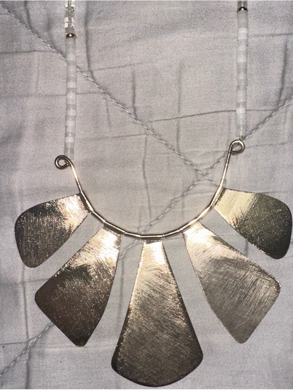 Anthropologie Gold-Tone Fan Pendant and White and Clear Beads - Picture 2 of 5